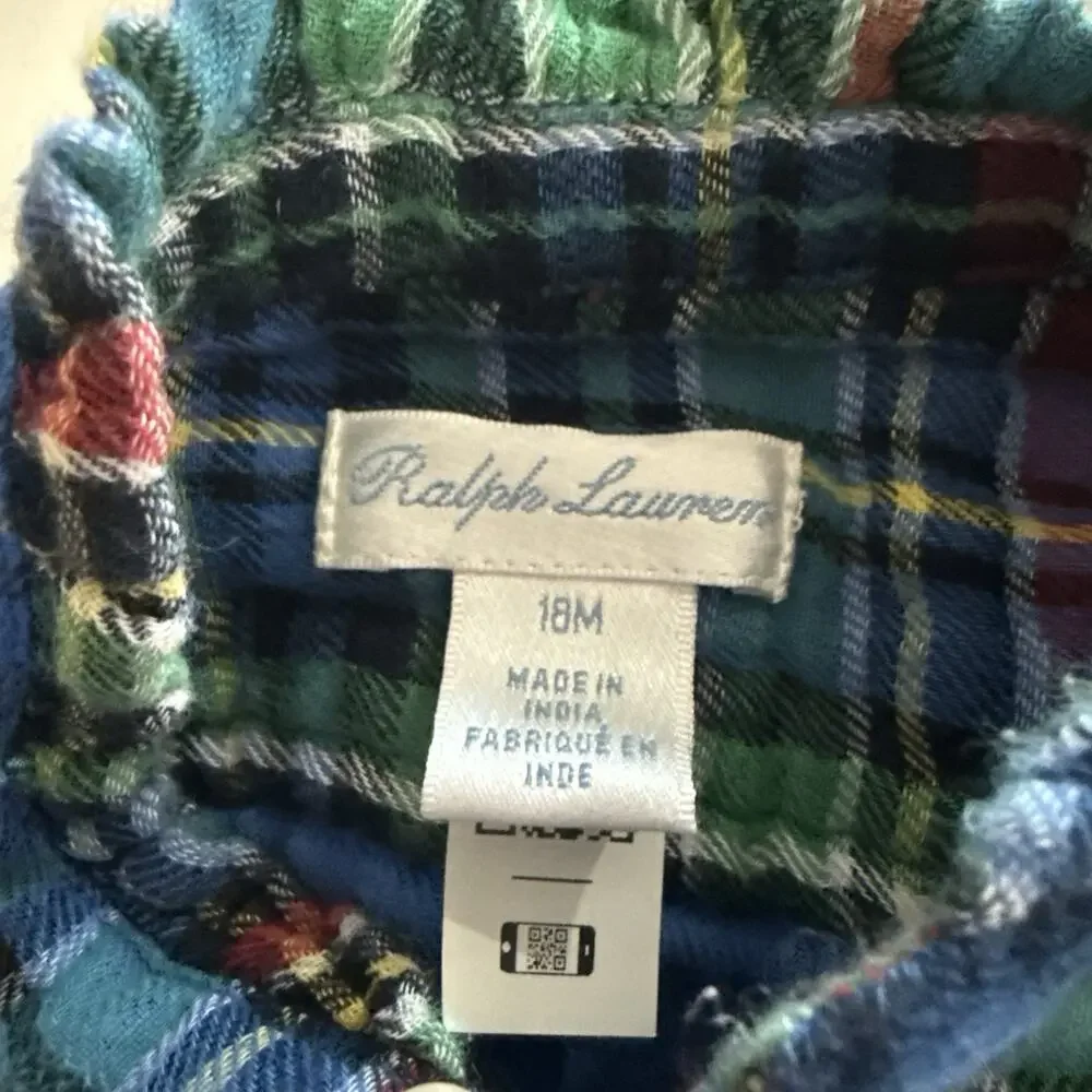 Polo Ralph Lauren Dress Girls 18M Red Plaid Flannel Shirt Drop Waist Long Sleeve